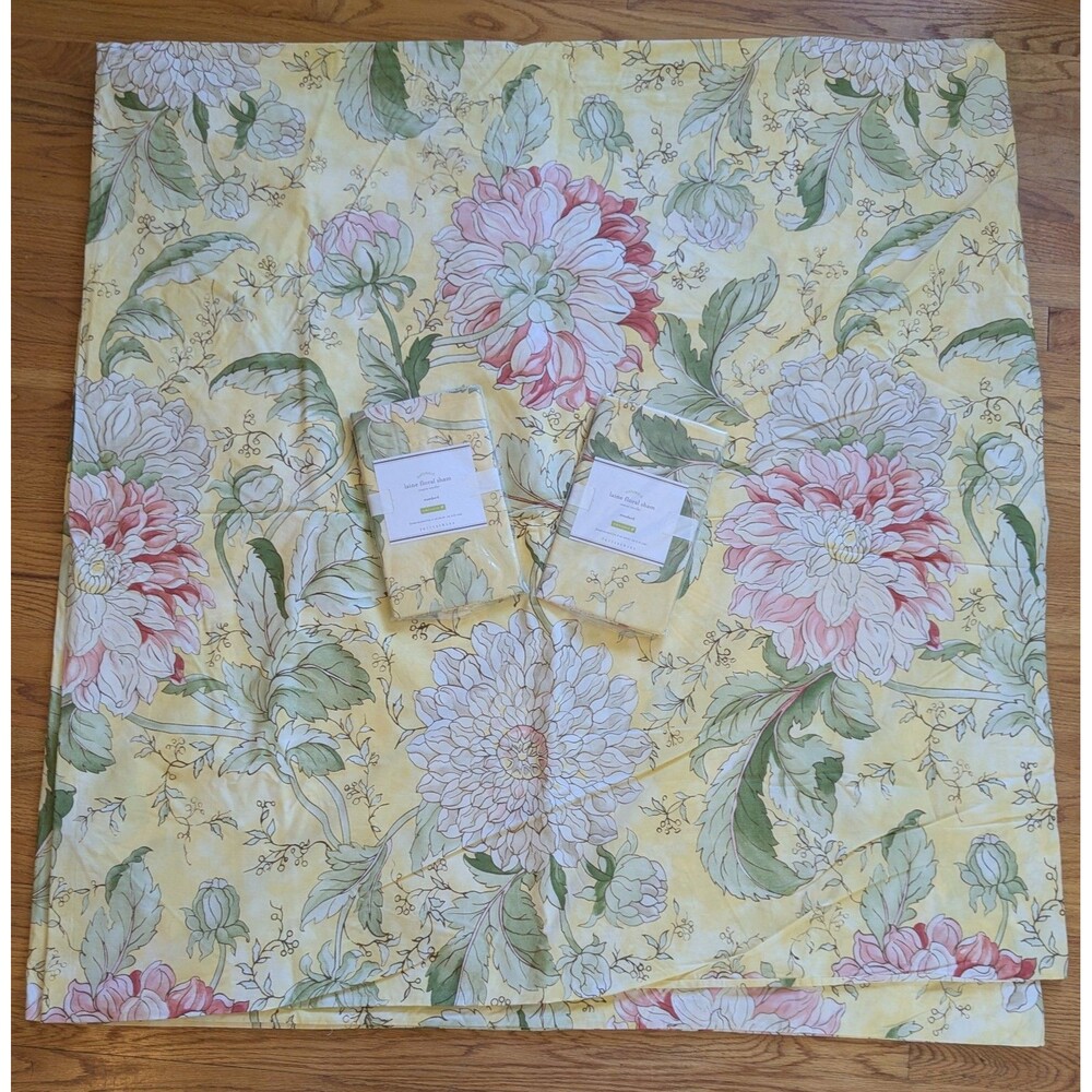 Pottery Barn Yellow Laine Floral Mums Queen Duvet Cover & 2 Shams